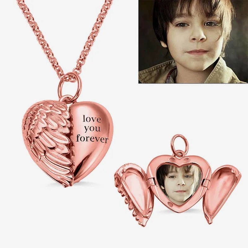 Personalized Picture Locket Angel Wings Heart Necklace - Canvasgiftco