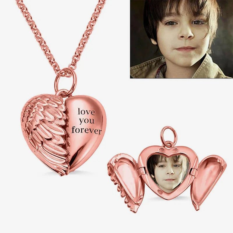 Personalized Picture Locket Angel Wings Heart Necklace - Canvasgiftco