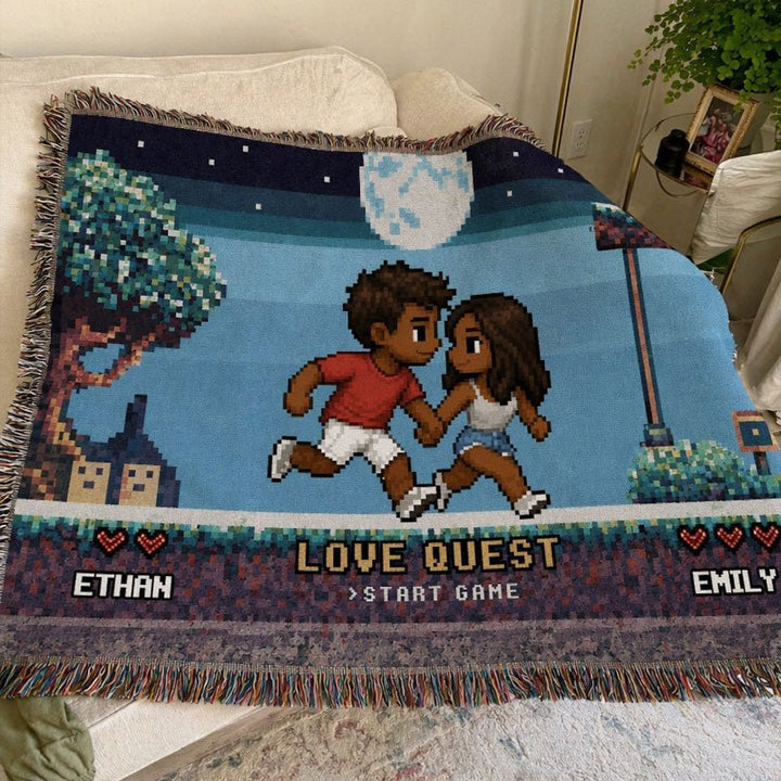 Personalized Pixel Love Quest Blanket – Turn Your Photo Into A Retro Game Adventure - Canvasgiftco