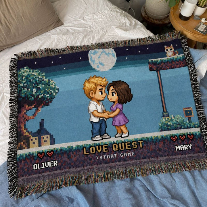 Personalized Pixel Love Quest Blanket – Turn Your Photo Into A Retro Game Adventure - Canvasgiftco