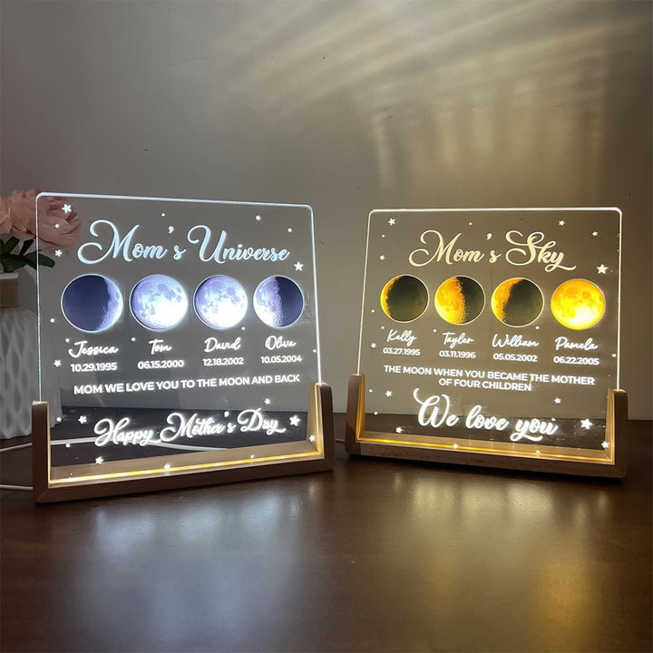 Personalized Real Moon Phase LED Light Painting - Mom's Sky - Canvasgiftco