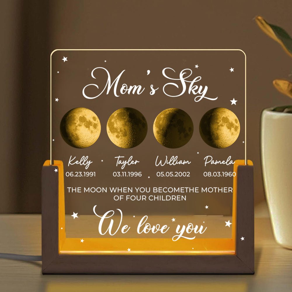 Personalized Real Moon Phase LED Light Painting - Mom's Sky - Canvasgiftco