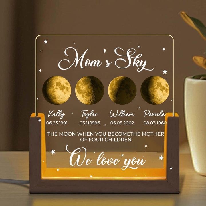 Personalized Real Moon Phase LED Light Painting - Mom's Sky - Canvasgiftco