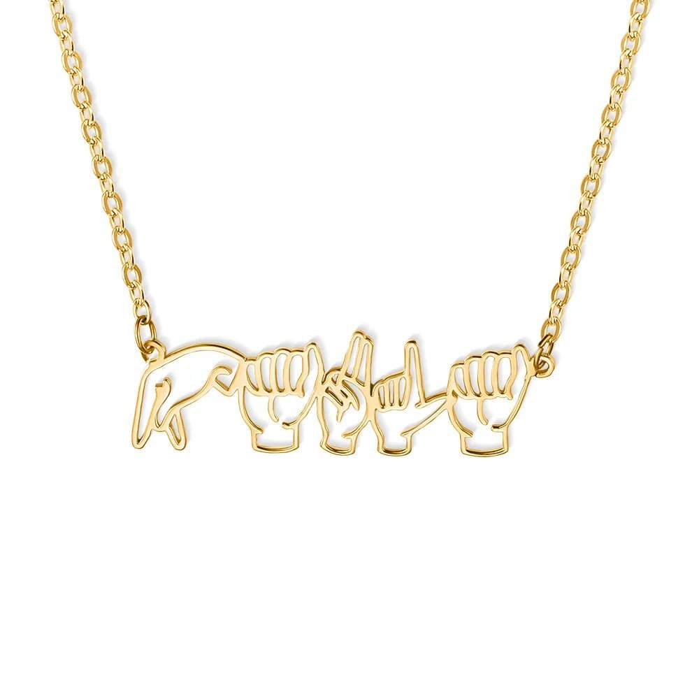 Personalized Sign Language Necklace with Fingerspelling Name Charm - Canvasgiftco