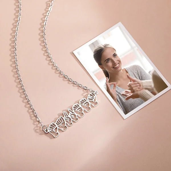 Personalized Sign Language Necklace with Fingerspelling Name Charm - Canvasgiftco