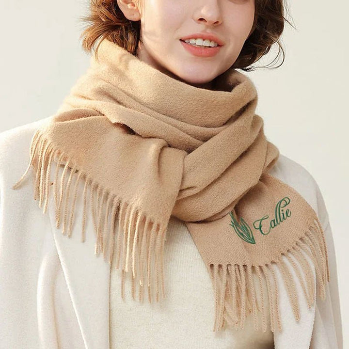 Personalized Ultra - Soft Warm Scarf with Birth Flower and Custom Text - Canvasgiftco