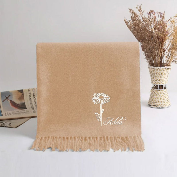 Personalized Ultra - Soft Warm Scarf with Birth Flower and Custom Text - Canvasgiftco