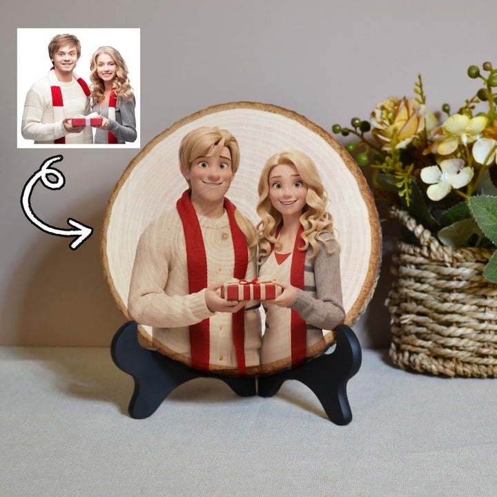Personalized Wood Pile Tree Rings Cartoon Portrait - Canvasgiftco