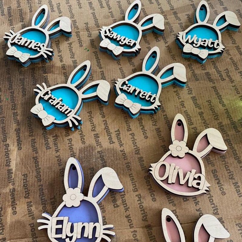 Personalized Wooden Easter Bunny Basket Tags - Canvasgiftco