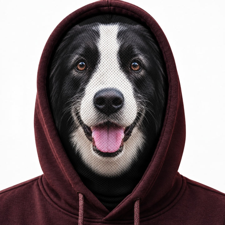 Personalized pet photo mesh balaclava worn with hoodie hood up: gallery-06