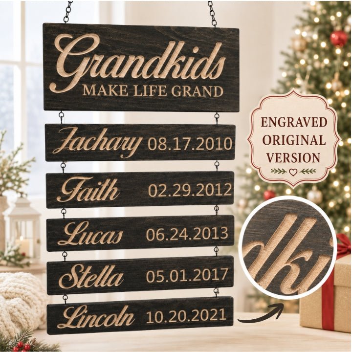 Preview-Personalized Grandkids Hanging Sign | Engraved Original Edition - Canvasgiftco