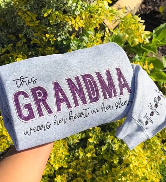 Wear your love on your body – Custom embroidered glittery vinyl mom sweatshirt - Canvasgiftco