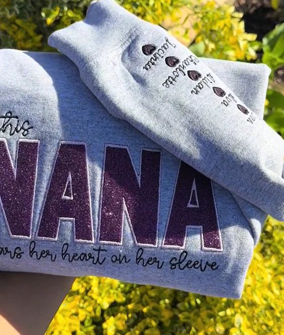 Wear your love on your body – Custom embroidered glittery vinyl mom sweatshirt - Canvasgiftco