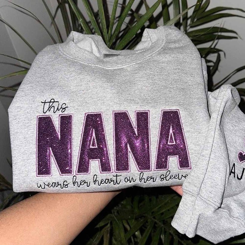 Wear your love on your body – Custom embroidered glittery vinyl mom sweatshirt - Canvasgiftco