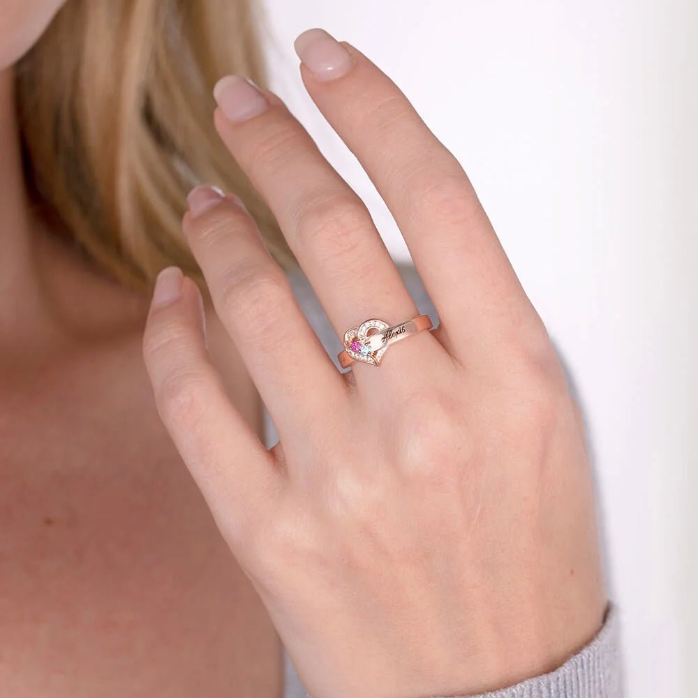 Where Hearts Meet, Love Gleams In Every Stone - Personalized 1 - 8 Birthstones Heart Family Ring - Canvasgiftco