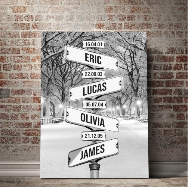 Personalized Canvas Wall Art "Date of birth of children" Snowing Central Park - Canvasgiftco