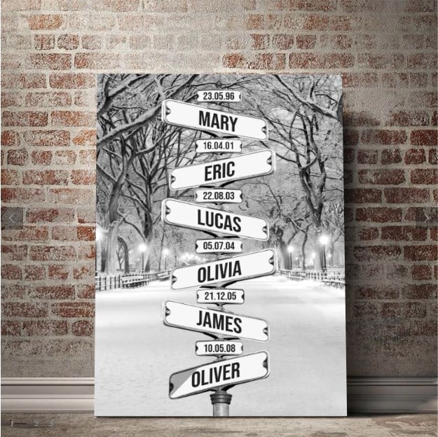 Personalized Canvas Wall Art "Date of birth of children" Snowing Central Park - Canvasgiftco